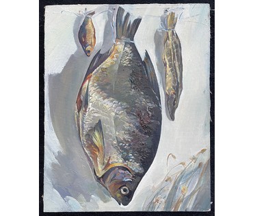 Тоболич М.Е "Рыбы", 1986г. Холст, масло. Размер 50х40 см. № 2676 (артикул №2676) - фото №2