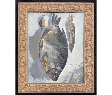 Тоболич М.Е "Рыбы", 1986г. Холст, масло. Размер 50х40 см. № 2676 (артикул №2676) - фото №5