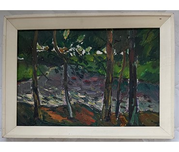 Залозный Н.Г "Ветреный день". Картон, масло. Размер 34,5х50 см. № 2688 (артикул №2688) - фото №1