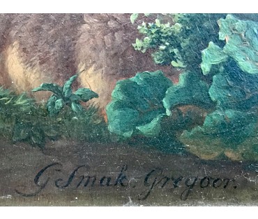 Gregoor Gillis Smak (1770-1843) "Пасторальный пейзаж". Конец 18 века. Панель красного дерева, масло, размер 60х82см (артикул №163) - фото №2