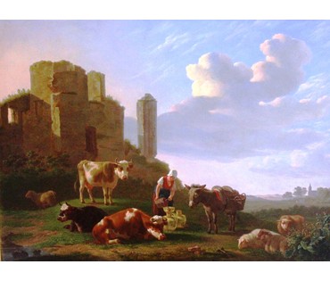 Gregoor Gillis Smak (1770-1843) "Пасторальный пейзаж". Конец 18 века. Панель красного дерева, масло, размер 60х82см (артикул №163) - фото №4