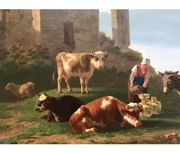 Gregoor Gillis Smak (1770-1843) "Пасторальный пейзаж". Конец 18 века. Панель красного дерева, масло, размер 60х82см (артикул №163) - фото №9