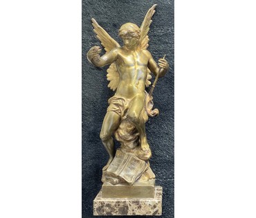 Скульптура "Ангел вострубивший жизнь на земле", 19 век. Picault Emile Louis (1833-1915) Бронза, камень. Высота 43 см. № 2778 (артикул №2778) - фото №1