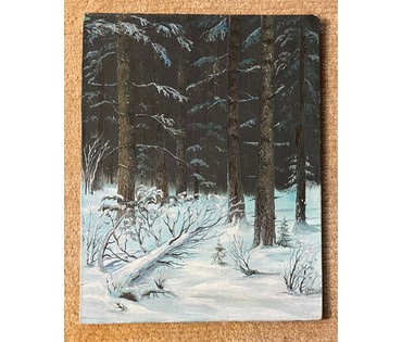 Риморович Э.Г "Зимой в лесу", 1997г. Холс, масло на картоне. Размер с рамой 43х35,5 см. № 2805 (артикул №2802) - фото №2