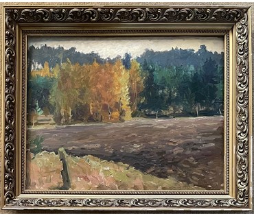 Дучиц Н.В "Земля белорусская", 1963г. Картон, масло.Размер 45х58 см. С родной рамой 57х68 см. № 2820 (артикул №2820) - фото №1