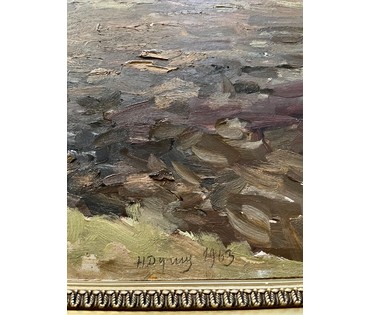 Дучиц Н.В "Земля белорусская", 1963г. Картон, масло.Размер 45х58 см. С родной рамой 57х68 см. № 2820 (артикул №2820) - фото №2