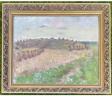 Дучиц Н.В "Поле.Снопы",1963г. Картон, масло. Размер 57х69 см. В родной раме. № 2822 (артикул №2822) - фото №4
