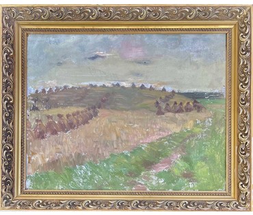 Дучиц Н.В "Поле.Снопы",1963г. Картон, масло. Размер 57х69 см. В родной раме. № 2822 (артикул №2822) - фото №5