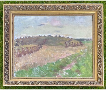 Дучиц Н.В "Поле.Снопы",1963г. Картон, масло. Размер 57х69 см. В родной раме. № 2822 (артикул №2822) - фото №6