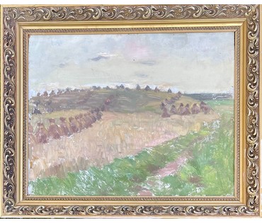 Дучиц Н.В "Поле.Снопы",1963г. Картон, масло. Размер 57х69 см. В родной раме. № 2822 (артикул №2822) - фото №7