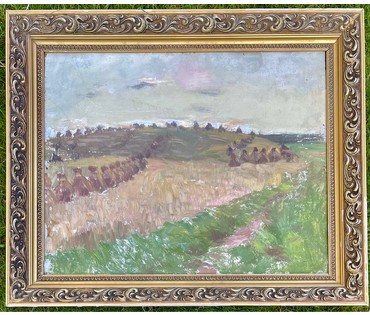 Дучиц Н.В "Поле.Снопы",1963г. Картон, масло. Размер 57х69 см. В родной раме. № 2822 (артикул №2822) - фото №8