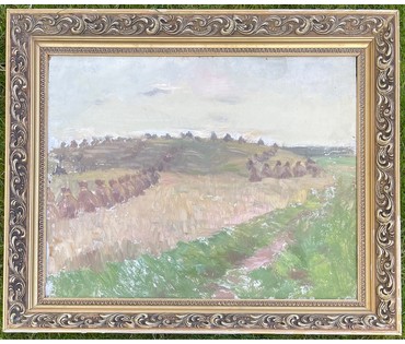Дучиц Н.В "Поле.Снопы",1963г. Картон, масло. Размер 57х69 см. В родной раме. № 2822 (артикул №2822) - фото №2