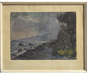 Красовский Е.Е. "Тёплый дождь", 1972г. Акварель. Размер 50,5х62,5 см. с родной рамой и паспарту. № 2837 (артикул №2837) - фото №1