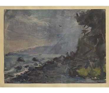 Красовский Е.Е. "Тёплый дождь", 1972г. Акварель. Размер 50,5х62,5 см. с родной рамой и паспарту. № 2837 (артикул №2837) - фото №4