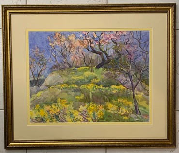 Доморад В.А "Весна в горах", 1987г., акварель. Размер 35,5х46,5 см. № 2842 (артикул №2842) - фото №1