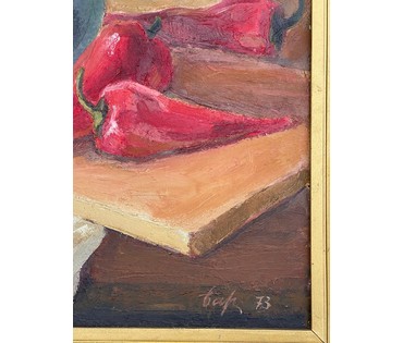 Баранов В.И "Натюрморт с арбузом", 1973г. ДВП, масло. Размер 50х70 см. № 2843 (артикул №2843) - фото №3