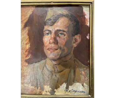 Назаренко Н.П "Портрет солдата", 1963г. Картон, масло.Размер 28,5х34,5 см. № 2897 (артикул №2897) - фото №2