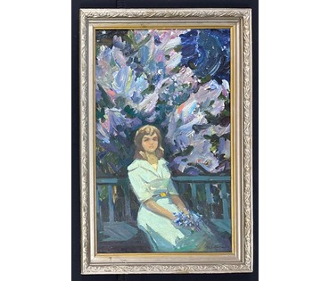 Назаренко Н.П "Мария. Ожидание", 1967г. Картон, масло. Размер 79х48 см. № 2899 (артикул №2899) - фото №1