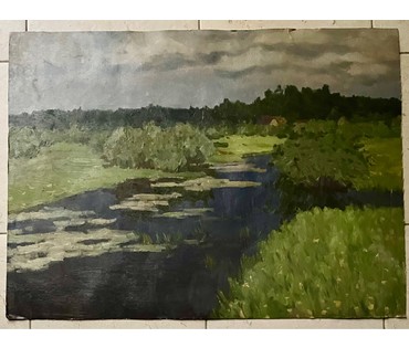 Кравцов В.П "Пейзаж с речкою", 1968г. Холст, масло. Размер 51х69 см. № 2915 (артикул №2915) - фото №2