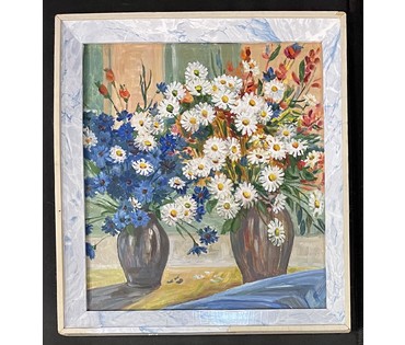 Рожков В.З "Полевые цветы",1987г. ДВП, масло.Размер 45х50 см. С родной рамой 51х56,5 см. № 2939 (артикул №2939) - фото №1