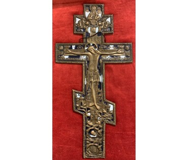 Крест "Распятие",19 век. Бронза, эмаль. Размер 35х17,7 см. № 2950 (артикул №2950) - фото №1