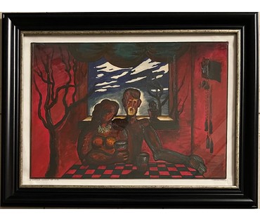 Скрипниченко Г.С. Художник-сюрреалист, "белорусский Дали". "У чырвонай комнаце", 1969-1971 г.г. Бумага, масло. Размер 34,3х49,7 см. С рамой 65х50 см. N2970 (артикул №2970) - фото №1