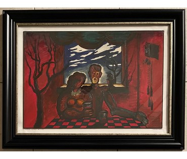 Скрипниченко Г.С. Художник-сюрреалист, "белорусский Дали". "У чырвонай комнаце", 1969-1971 г.г. Бумага, масло. Размер 34,3х49,7 см. С рамой 65х50 см. N2970 (артикул №2970) - фото №4