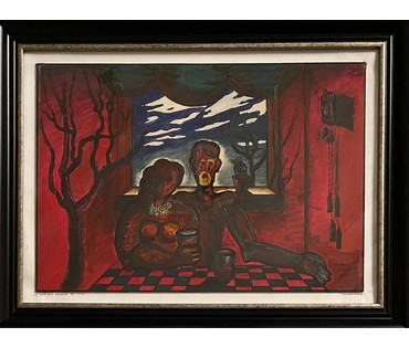 Скрипниченко Г.С. Художник-сюрреалист, "белорусский Дали". "У чырвонай комнаце", 1969-1971 г.г. Бумага, масло. Размер 34,3х49,7 см. С рамой 65х50 см. N2970 (артикул №2970) - фото №2