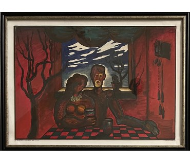 Скрипниченко Г.С. Художник-сюрреалист, "белорусский Дали". "У чырвонай комнаце", 1969-1971 г.г. Бумага, масло. Размер 34,3х49,7 см. С рамой 65х50 см. N2970 (артикул №2970) - фото №3