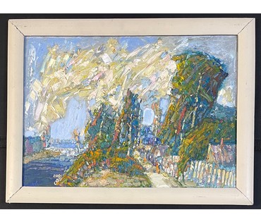 Сковородко О.А "У реки Двина",2001г. ДВП, масло. Размер 39,5х55 см. № 3021 (артикул №3021) - фото №2