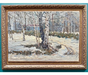 Корженевский А.С "Талый снег", 1973г. Картон, масло. Размер 35х49 см. № 3023 (артикул №3023) - фото №2