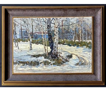 Корженевский А.С "Талый снег", 1973г. Картон, масло. Размер 35х49 см. № 3023 (артикул №3023) - фото №3