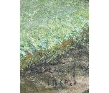 Белоусов В.П "Разлив на Сожи. Чериков", 1964г. Холст, масло. Размер 53х118 см. № 3114 (артикул №3114) - фото №6