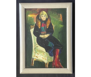 Щемелев Л.Д "Студентка", 1980г. Картон, масло. Размер с родной рамой 56х41,5см. № 3194 (артикул №3194) - фото №1