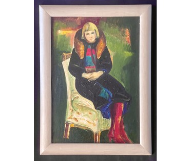 Щемелев Л.Д "Студентка", 1980г. Картон, масло. Размер с родной рамой 56х41,5см. № 3194 (артикул №3194) - фото №2