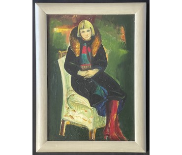 Щемелев Л.Д "Студентка", 1980г. Картон, масло. Размер с родной рамой 56х41,5см. № 3194 (артикул №3194) - фото №3