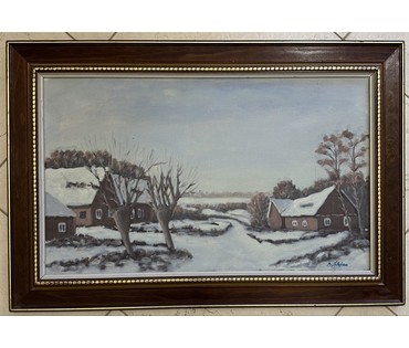 "Зимний пейзаж", Европа, 20 век. Подпись автора. Холст, масло. Размер 67,5х46,5 см. № 3253 (артикул №3252) - фото №1