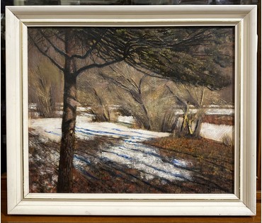 Казаков Б.И "Последний снег", 1998 г. ДВП, масло. Размер 45х54 см. № 3263 (артикул №3263) - фото №1