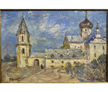 Аракчеев Б.В "Никольский женский монастырь в Могилёве", 1996г. Картон, масло. Размер 17,5х25см. № 3300 (артикул №3300) - фото №2