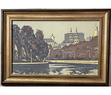 Бойко В.А "Минск". Графика. Цветная линогравюра. Размер с рамой 46,5х66,5 см. № 3304 (артикул №3304) - фото №1