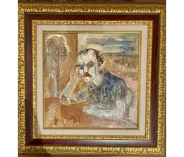 Акулов В.И "Автопортрет", 1994г. ДВП, масло. Размер 48х48 см. с рамой. № 3436 (артикул №3436) - фото №2