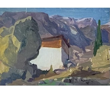 Бржозовский Г.Ф "Крымские пейзажи", картон, масло. Размер с родной рамой и паспарту 104х44см. № 3440 (артикул №3440) - фото №6