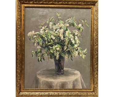 Бржозовский Г.Ф "Черёмуха", картон, масло. Размер 75х87 см. № 3450 (артикул №3450) - фото №1