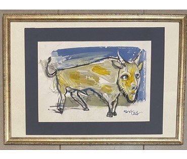 Акулов В.И "Зубр", 1994г. Смешанная техника. Размер с паспарту49х37 см. № 3455 (артикул №3455) - фото №1