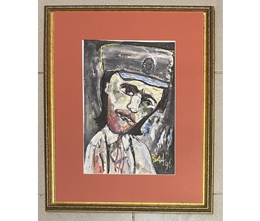 Акулов В. И « Автопортрет - белогвардеец", 1996г. Смешанная техника. Размер с паспарту 37х46см. № 3456 (артикул №3456) - фото №1