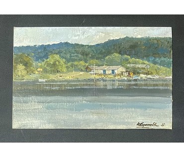 Корженевский А.С "Браславские озёра",1986г. Картон, масло. Размер 22х35 см. № 3489 (артикул №3489) - фото №5