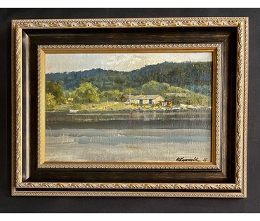 Корженевский А.С "Браславские озёра",1986г. Картон, масло. Размер 22х35 см. № 3489 (артикул №3489) - фото №1