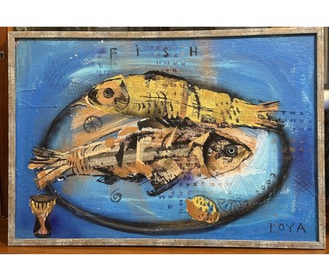 Луцевич З.О "Натюрморт с рыбой", 2007г. ДВП, масло. Размер 80,5х55см. № 3528 (артикул №3528) - фото №1