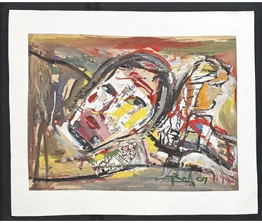 Акулов В.И "Двое", 2001г. Смешанная техника. Размер с паспарту 49,5х59,5 см. № 3533 (артикул №3533) - фото №1