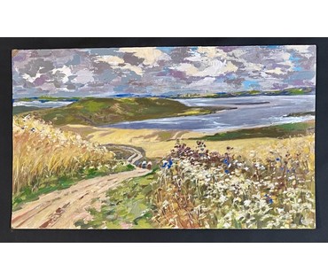 Белоусов В.П "Нарочанские хлеба", 1976г. ДВП, масло. Размер 76,5х45 см. № 3540 (артикул №3540) - фото №3
